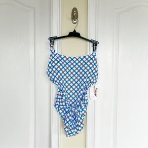 Jessica Simpson Small Bodysuit Bathing Suit Checkered Blue White Open Front Bow